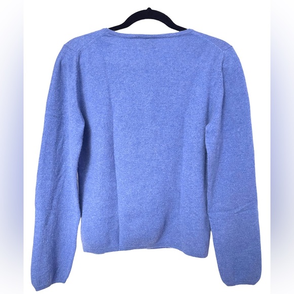 Qi 100% Cashmere Basic Long Sleeve Blue Sweater Size X-Large - Picture 2 of 10